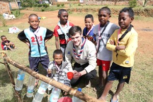 UK Scout Jack Abrey helps build a tippy tap at Kiadin'i Madagasikara Scout camp in Mantasoa, Madagascar. Credit to WaterAid/ Ernest Randriarimalala