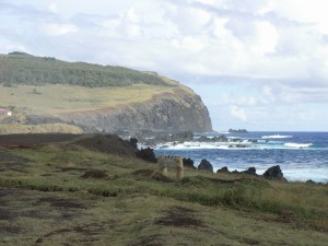 View looking out along the coastline of Easter Island and out into the surrounding Pacific Ocean