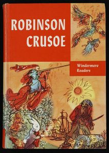 A red book cover including pirates, dragons, Alice in Wonderland and a Knight.