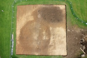 Aerial view of the Blob and adjacent ring-ditch after initial cleaning in 2014.
