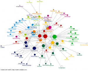 Quentin Groom's (@cabbageleek) visualisation of Twitter connectivity during #BIH13.