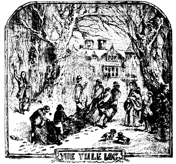 Harvesting the Yule log, from Chambers Book of Days (via Wikimedia)