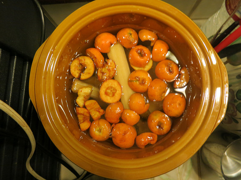 A steaming slow-cooker of ponche