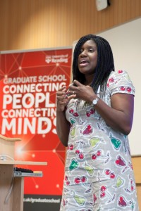 Three Minute Thesis Competition winner (and People's Choice winner) Bridget Ogwezi, School of Construction Management and Engineering.