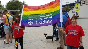 University staff and students prepare to join the Pride parade