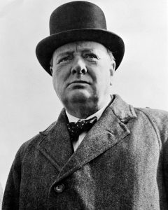 A black and white image of Winston Churchill