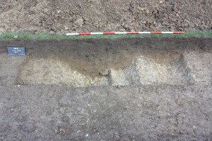 Possible Bronze Age ditch with recut and shallow gully feature running alongside it to the south.