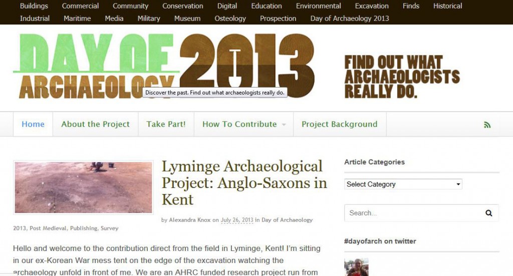 Day of Archaeology 2013 website, with our post at the top (but not for long!)