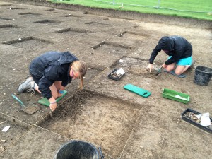 Toni and Alex excavated 1 x 1m squares at the edge of the surface midden