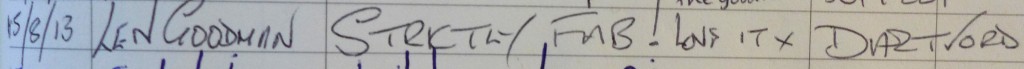 Len Goodman's signature in the Visitor Book