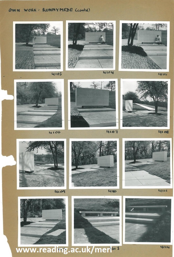 Images of JFK memorial at Runnymede, featuring the memorial stone, from Susan Jellicoe photographic collection, P JEL PH2 L 8