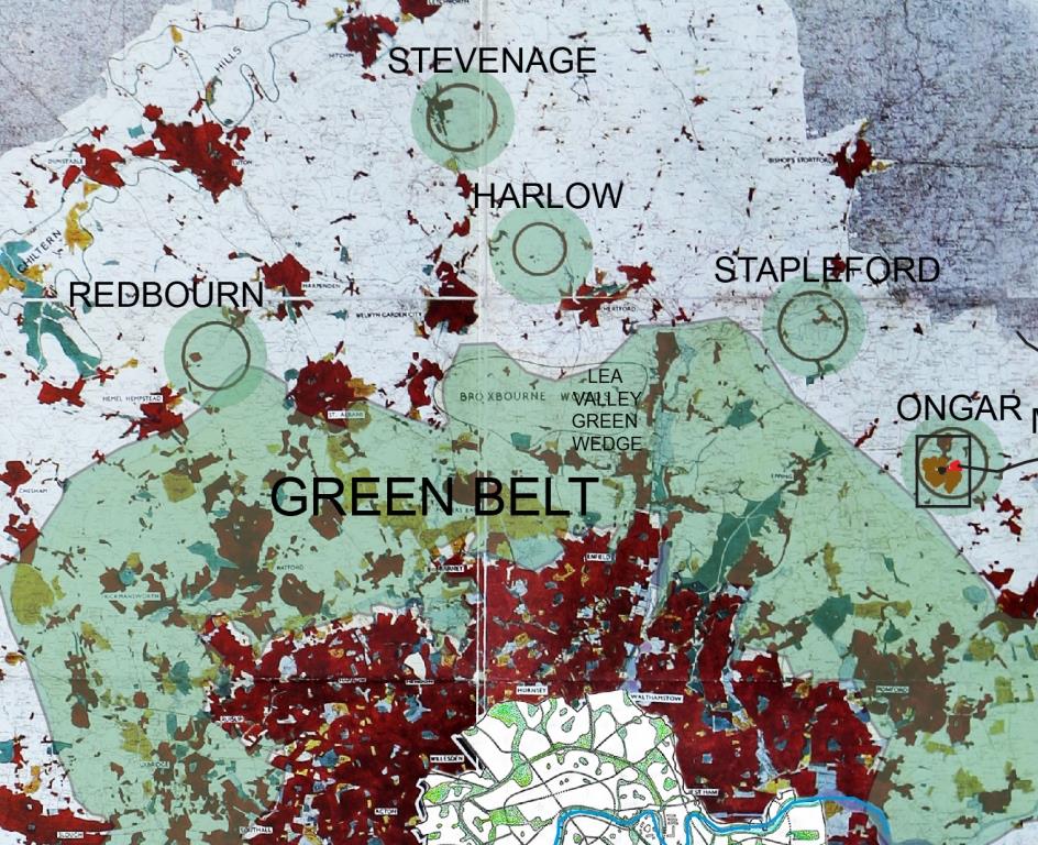 London’s Green Belt and proposed location of New Towns. Image: Tom Turner