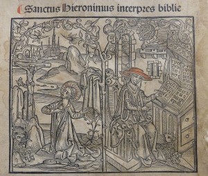 'Woodcut of St. Jerome in the desert and in his study', from Provenance Online Project on Flickr