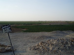 1.View from the main archaeological site to a smaller adjacent site, the cotton fields, and the village where we stayed. Photo by Ben van den Bercken