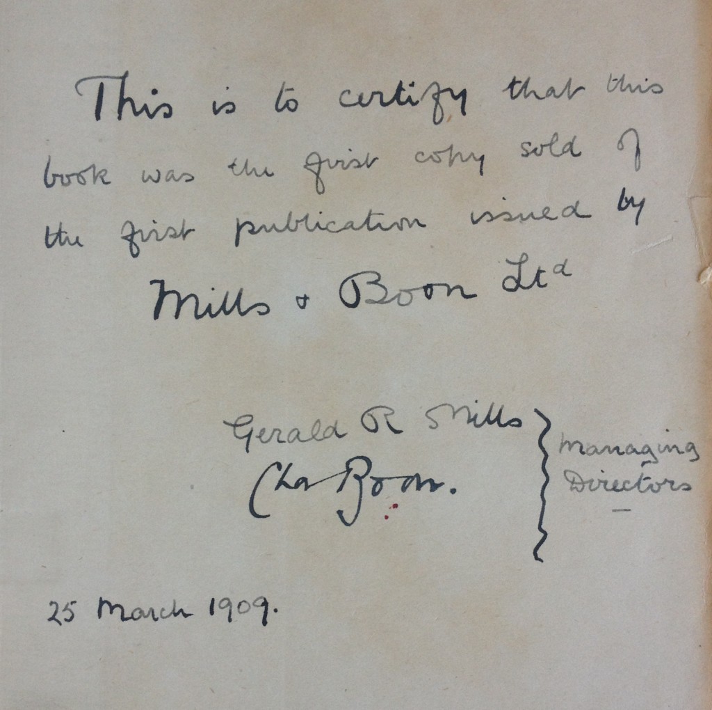 Mills and Boon first book inscription