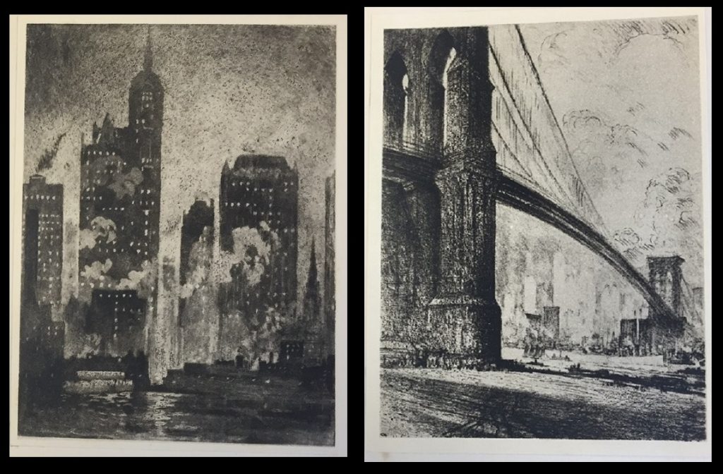 sketch of Cortland Street Ferry and the Brooklyn Bridge by Pennell