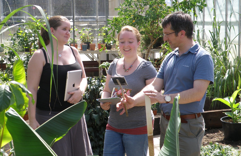 Emma and Sarah visit the tropical greenhouse to check the layout of the planting areas and get a feel for the project.