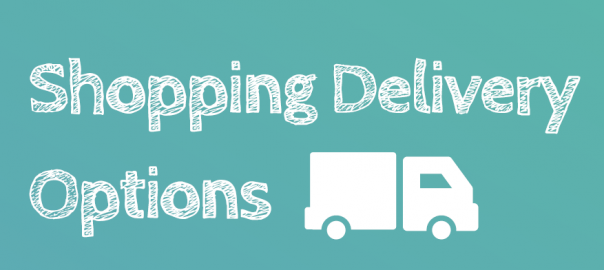 Light teal coloured background. Image of a delivery van. Text: Shopping Delivery Options