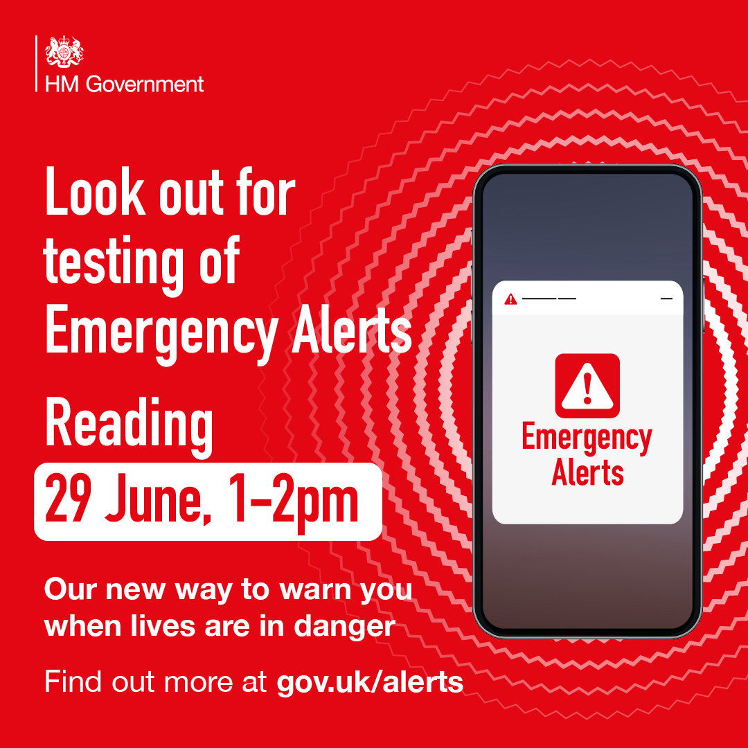 A mobile phone with a test Emergency Alert showing on it, with details from the Government about the test run on Tuesday 29th June