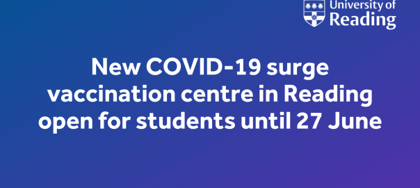 Blue background: New COVID19 surge vaccination centre in Reading open for students until 27 June