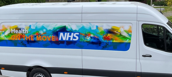 NHS 'Health on the Move' vaccination van.