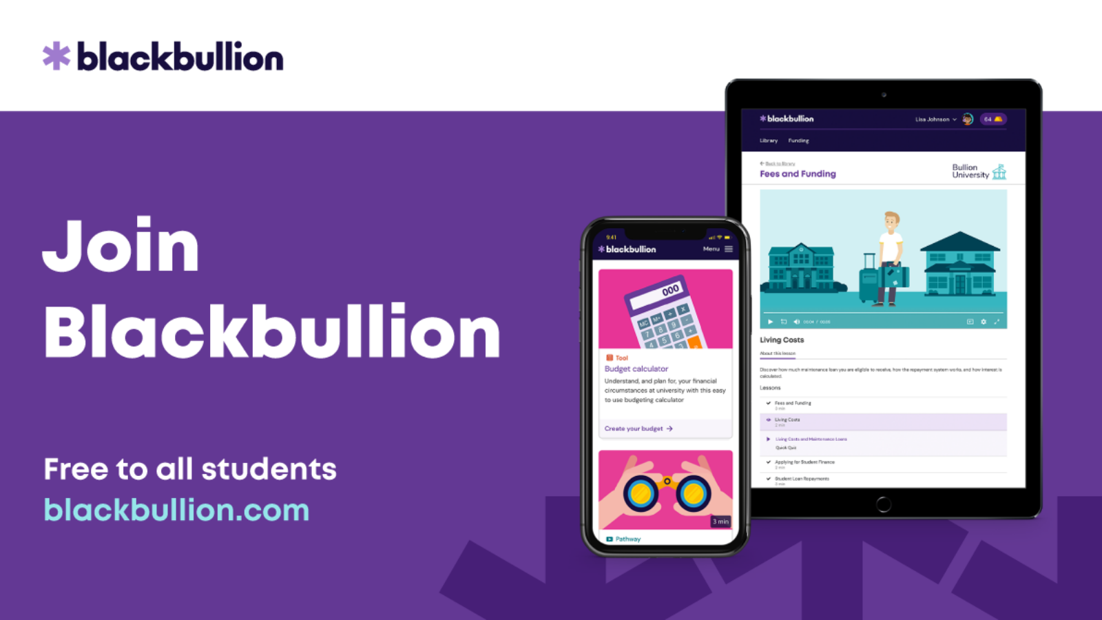 Join Blackbullion. Purple background with a phone and tablet