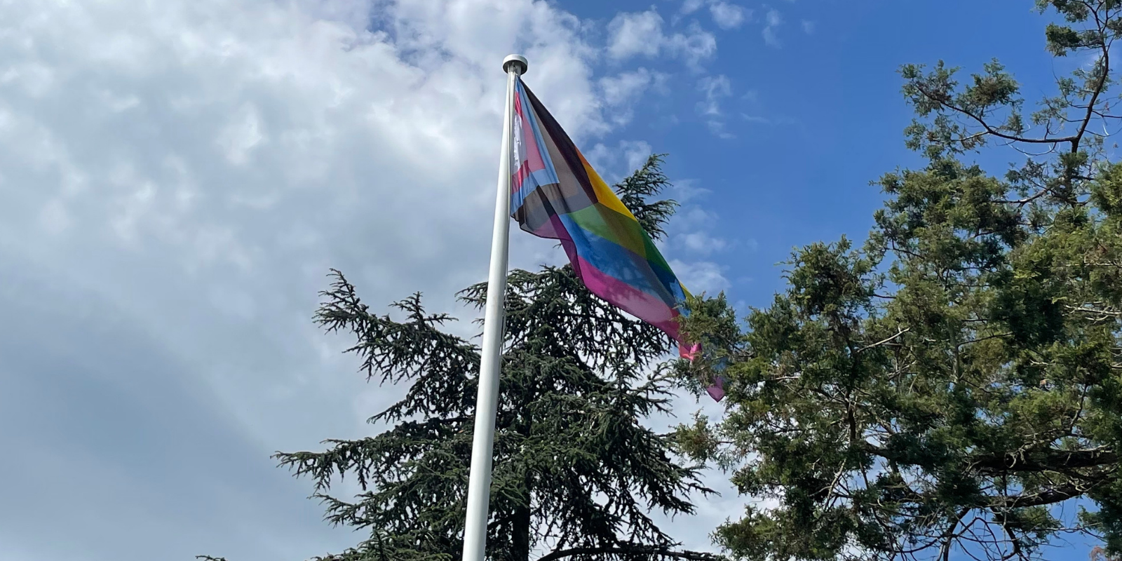 The rainbow flag flying on Whiteknights campus.