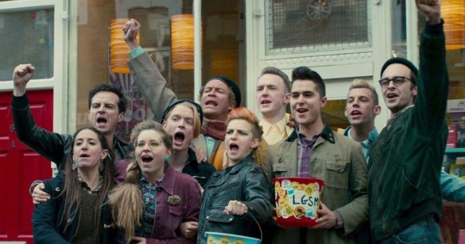 a group cheering in front of a store