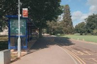A bus stop on Whiteknights campus.