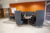 students studying in a booth