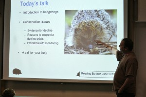 Dr Phil Baker explaining about hedgehog declines and how we can help to monitor them